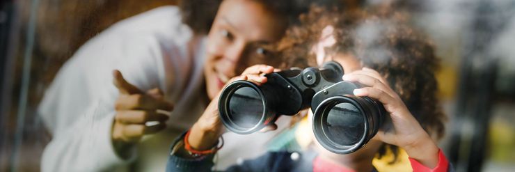 CENTOGENE Little Child Looking out of Window With Binoculars