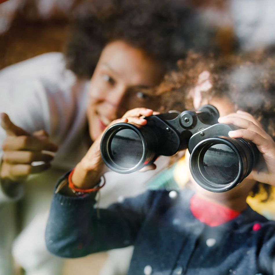 CENTOGENE Little Child Looking out of Window With Binoculars